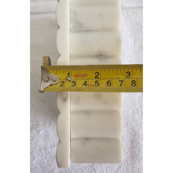 Marble Alabaster Fluted Vanity Jewelry Trinket Box 7 x 5 x 3 Gold Handle - Picture 2 of 9